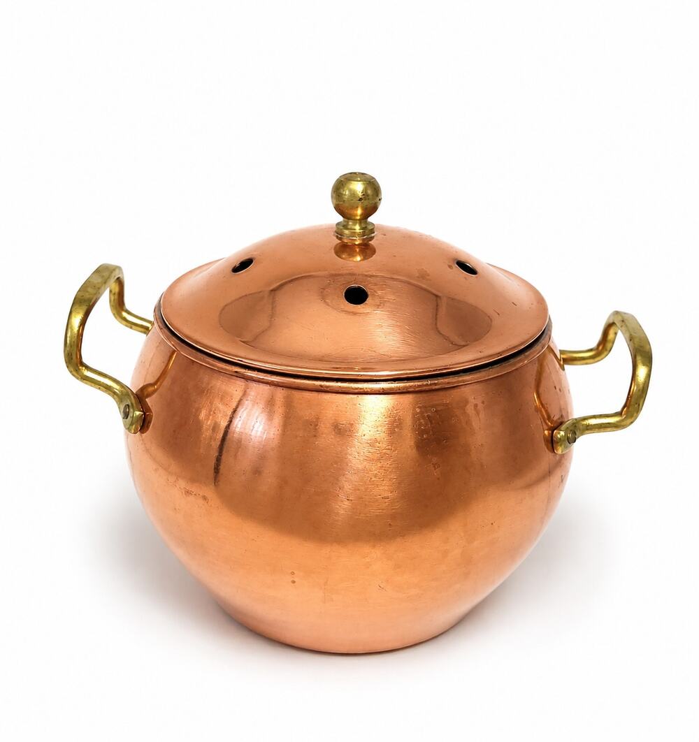 Vintage Copper Potpourri Holder Brass Handles Vented Lid Incense Burner Cottage